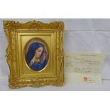 OVAL PORCELAIN PLAQUE OF THE MADONNA IN GILT FRAME WITH RECEIPT FROM WILLIAM YOUNG, BELMONT STREET,