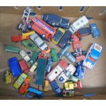 SELECTION OF PLAYWORN CORGI, DINKY, MATCHBOX ETC MODEL VEHICLES INCLUDING PORSCHE CARRERA,