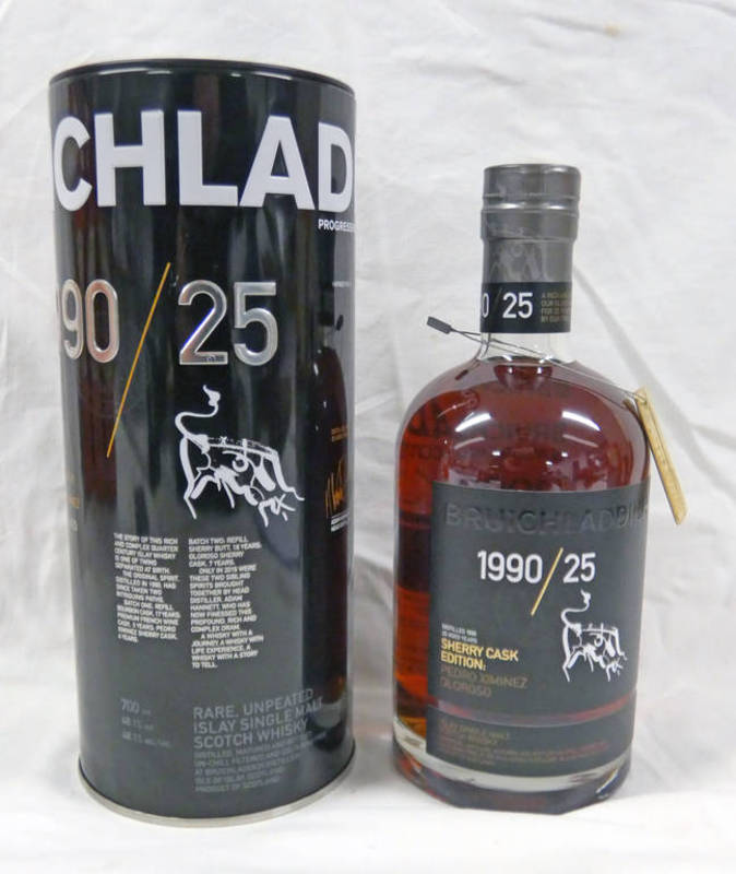 1 BOTTLE BRUICHLADDICH 25 YEAR OLD SINGLE MALT WHISKY, DISTILLED 1990 - 700ML, 48.