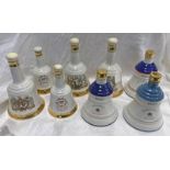 8 BELLS COMMEMORATIVE DECANTERS INCLUDING QUEEN MOTHERS 90TH, PRINCE WILLIAM,