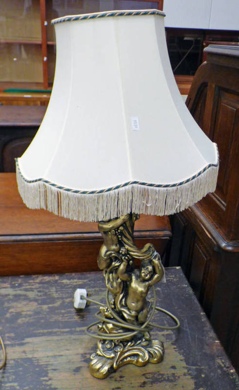 GILT TABLE LAMP WITH CHERUBS DECORATION