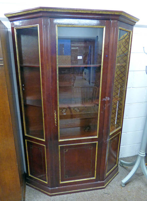 RED LACQUER & GILT DISPLAY CABINET WITH SINGLE GLAZED PANEL DOOR 190 CM TALL