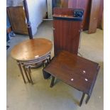 NEST OF 3 OVAL TOPPED MAHOGANY TABLES WITH GILT TRIM, MAHOGANY STANDARD LAMP,