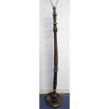 BLACK LACQUER AND GILT STANDARD LAMP WITH PAINTED ORIENTAL DECORATION 157 CM TALL