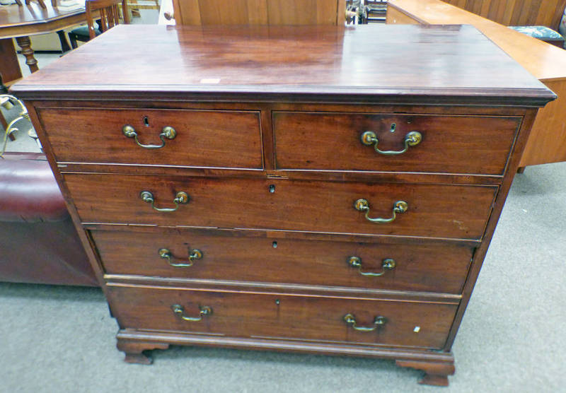 LATE 19TH CENTURY MAHOGANY CHEST OF 2 SHORT OVER 3 LONG GRADUATED DRAWERS,