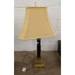 BRASS TABLE LAMP WITH ORMOLU DECORATION ON PLINTH BASE