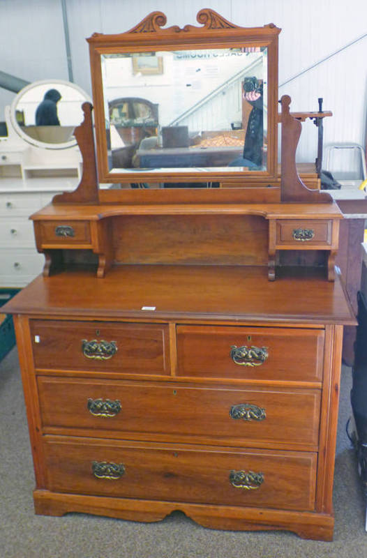 LATE 19TH CENTURY WALNUT DRESSING CHEST WITH SWING MIRROR AND 2 FRIEZE DRAWERS OVER BASE OF 2 SHORT