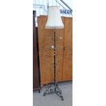 CAST METAL STANDARD LAMP WITH COPPER FLOWER DECORATION