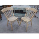 OAK KITCHEN CHAIR ON TURNED SUPPORTS AND ONE OTHER SIMILAR CHAIR