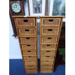 PAIR OF WOODEN STORAGE UNITS WITH BASKETS,