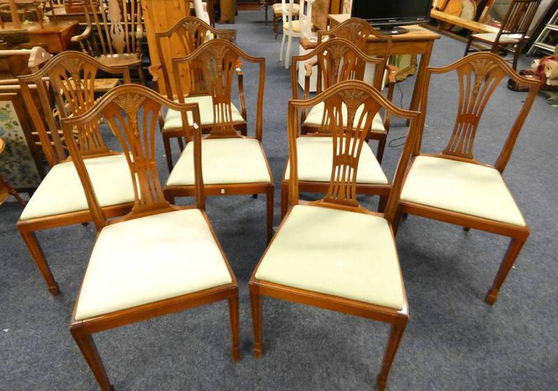 SET OF 8 LATE 19TH CENTURY STYLE MAHOGANY DINING CHAIRS INCLUDING 2 ARMCHAIRS ON SQUARE TAPERED