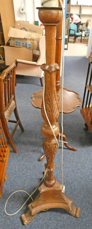 19TH CENTURY CARVED PINE TORCHERE CONVERTED TO A STANDARD LAMP,