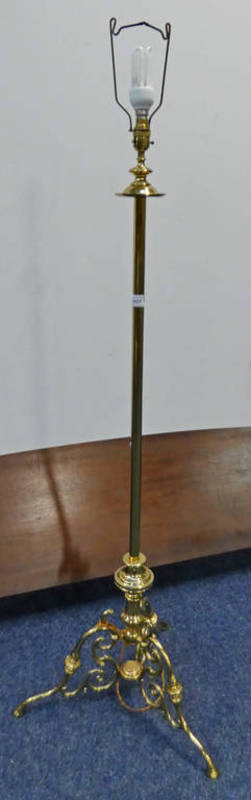 *** LOT WITHDRAWN *** BRASS STANDARD LAMP ON 3 DECORATIVE SPREADING SUPPORTS
