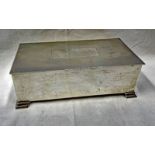 SILVER OBLONG JEWELLERY BOX WITH ENGINE TURNED DECORATION & HIGHLY POLISHED LID INTERIOR ON BRACKET