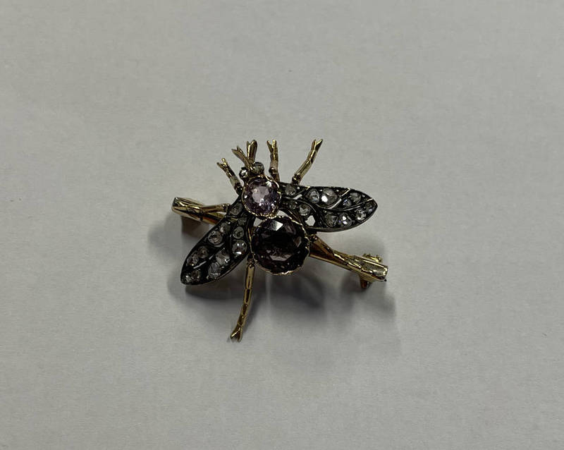 EARLY 20TH CENTURY ROSE CUT DIAMOND & GEM SET INSECT BROOCH - 2.