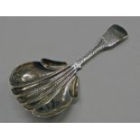 WILLIAM IV SILVER CADDY SPOON WITH ENGRAVED DECORATION,