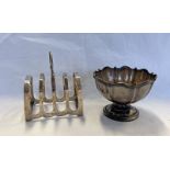 SILVER PEDESTAL BOWL & SILVER 5 - BAR TOAST RACK - 180 G