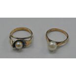 9CT GOLD PEARL SET RING & GOLD PEARL SET RING - 5G