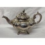 VICTORIAN SILVER TEAPOT WITH ACORN FINIAL ON 4 SPLAYED SUPPORTS BY EDWARD, EDWARD JR,