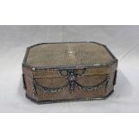 GEORGE V SILVER MOUNTED SHAGREEN JEWELLERY BOX WITH FITTED INTERIOR DECORATED WITH FLORAL SWAGS,