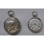 SILVER OPENFACED POCKET WATCH WITH GOLD & SILVERED DIAL,