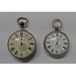 TWO SILVER VERGE POCKET WATCHES - 1 MISSING OUTER CASE
