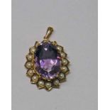 OVAL PEARL & AMETHYST CLUSTER PENDANT - 3.