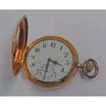 14CT GOLD HUNTER CASED POCKETWATCH WITH WHITE ENAMEL DIAL - 84G Condition Report: