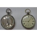 SILVER OPENFACE POCKET WATCH WITH SILVER & GOLD DIAL - LONDON 1879 & A SILVER OPEN FACE POCKET