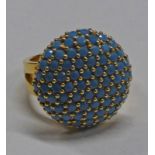 18CT GOLD TURQUOISE SET RING - 12.2G Condition Report: Size - M Ring head: 19.