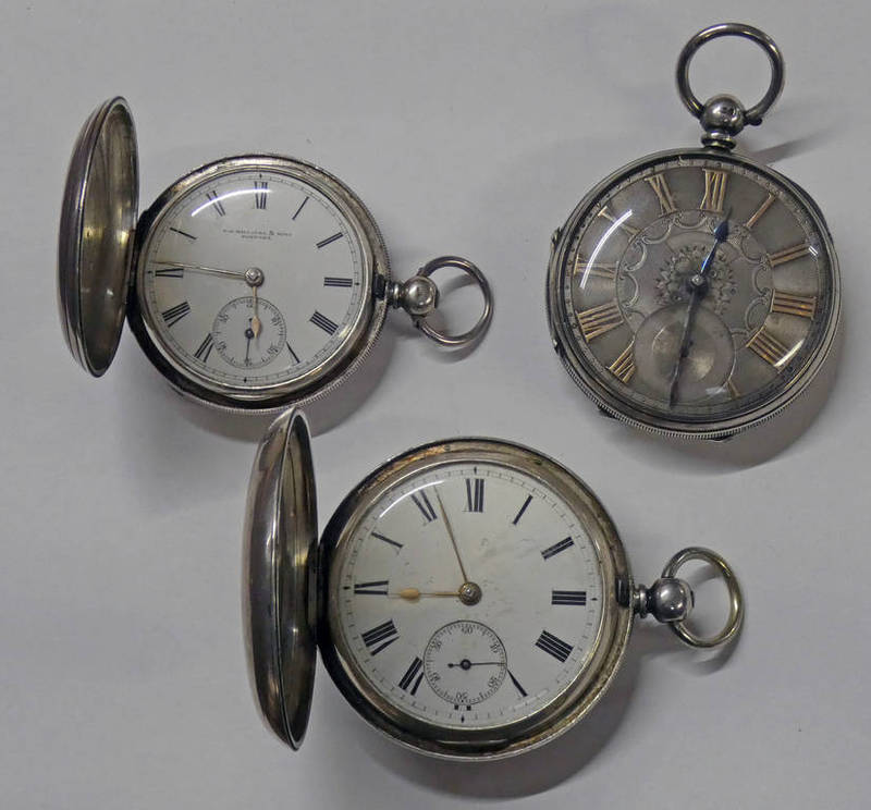 JOHN FORREST SILVER CASED POCKET WATCH WITH FLORAL DECORATED SILVER AND GOLD DIAL , LONDON 1874,