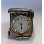 SILVER FOLDING TRAVEL CLOCK WITH ENGINE TURNED DECORATION BY ROBINSON & CO, BIRMINGHAM 1920 - 5.