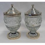 PAIR GEORGE III SILVER MOUNTED CONSERVE POTS, LONDON 1805 - 13.