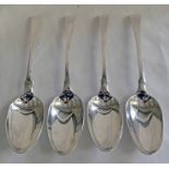 SET OF 4 EARLY GEORGE III SILVER TABLE SPOONS LONDON 1763,