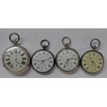 4 X SILVER OPEN FACED POCKETWATCHES: LONDON 1884, LONDON 1871, CHESTER 1888 & CHESTER 1890.