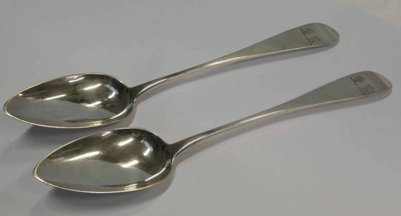 PAIR OF EARLY 19TH CENTURY SCOTTISH PROVINCIAL SILVER TABLESPOONS BY ROBERT KEAY OF PERTH CIRCA
