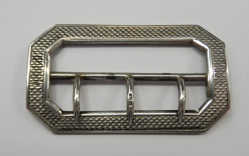 SILVER ENGINE TURNED BUCKLE BY SAUNDERS SHEPHERD,