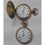 SWISS MADE GOLD PLATED POCKET WATCH AND AN ENGLISH GOLD PLATED POCKET WATCH.