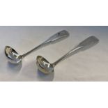 PAIR GEORGE III SCOTTISH SILVER FIDDLE PATTERN TODDY LADLES BY ALEXANDER HENDERSON & J W HOWDEN &