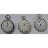 3 X SILVER OPENFACE POCKETWATCHES BY J MYERS WESTMINSTER BRIDGE LONDON - LONDON 1893,