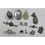 SCOTTISH SILVER ART NOUVEAU BROOCH, 2 SILVER FOBS,