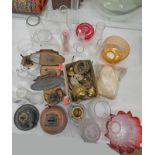 SELECTION OF PARAFFIN LAMP PARTS ETC TO INCLUDE BURNERS, FUNNELS, CRANBERRY GLASS SHADE,