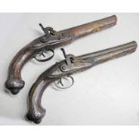 PAIR OF 19TH CENTURY TURKISH PERCUSSION HOLSTER PISTOLS CONVERTED FROM FLINTLOCK,