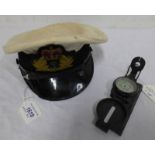 BRITISH NAVAL PEEKED CAP BY GRIEVES LTD LONDON & A COMPASS -2-