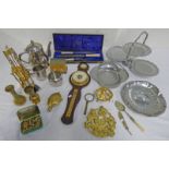 BANK MONEY BANK, VARIOUS BRASS WARE, CASED CARVING SET,