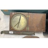 ROAD / RAILWAY BUILDERS INCLINOMETER WITH SILVERED COMPASS DIAL IN MAHOGANY CASE WITH SIGHTED