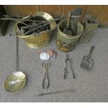 BRASS COAL SCUTTLE WITH CONTENTS OF COAL,