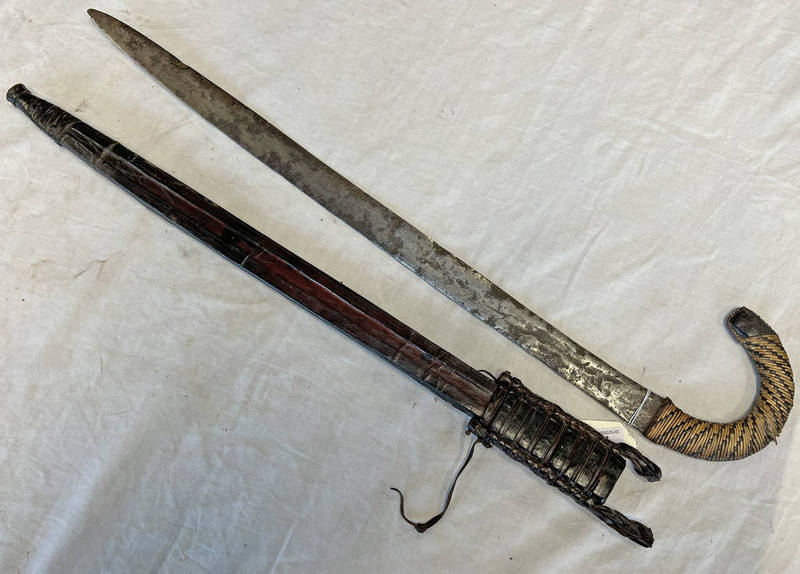 SUDANESE SWORD WITH 55 CM LONG DOUBLE EDGE STEEL BLADE,