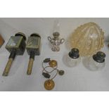 PAIR OF GIG LAMPS, PLATED PARAFFIN LAMP,