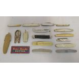 SELECTION OF VARIOUS FRUIT KNIFES AND POCKET KNIFES TO INCLUDE MOTHER OF PEARL EXAMPLES AND ONE